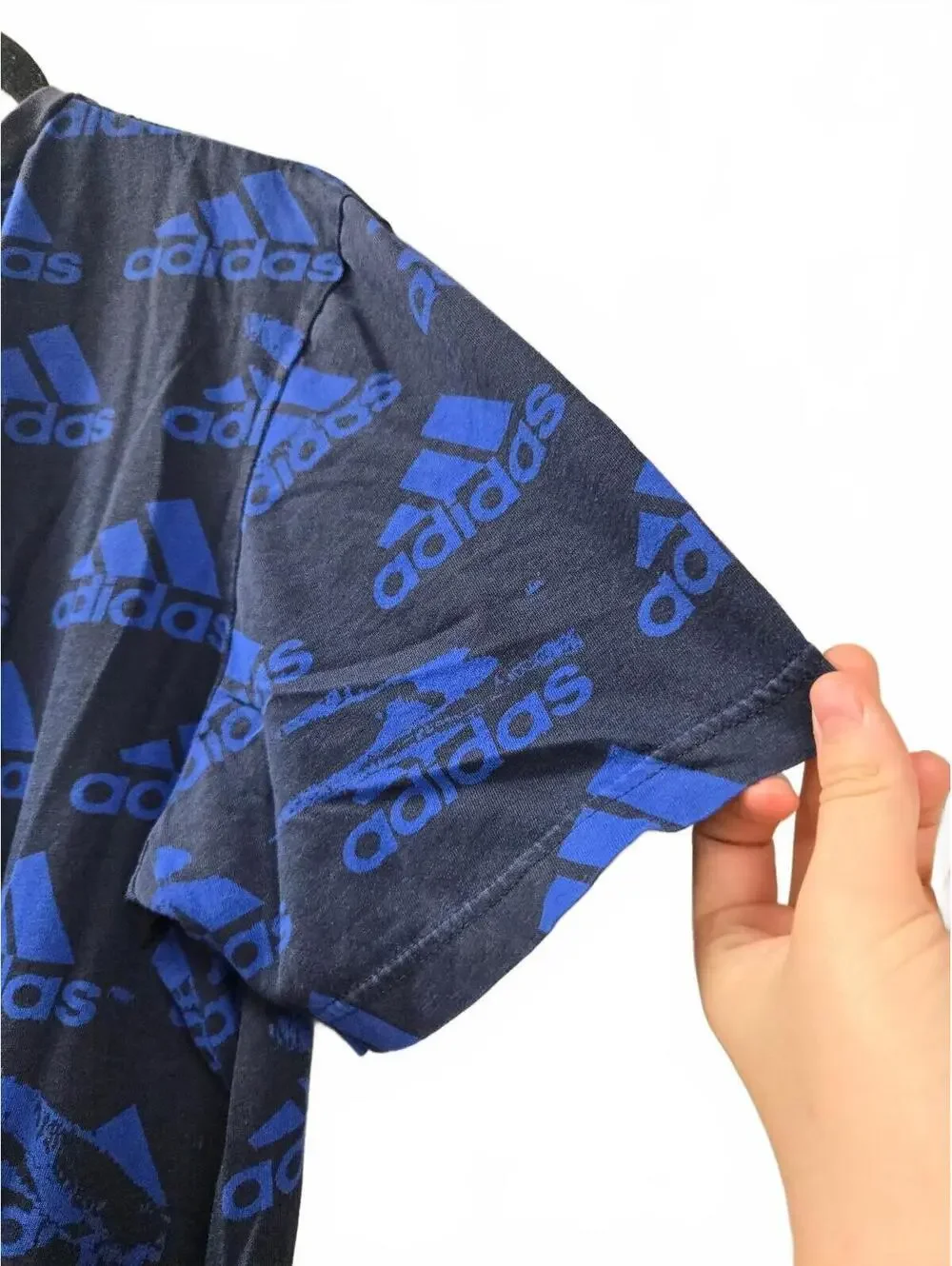 Adidas Blue and Black Logo Print T-Shirt Size L
